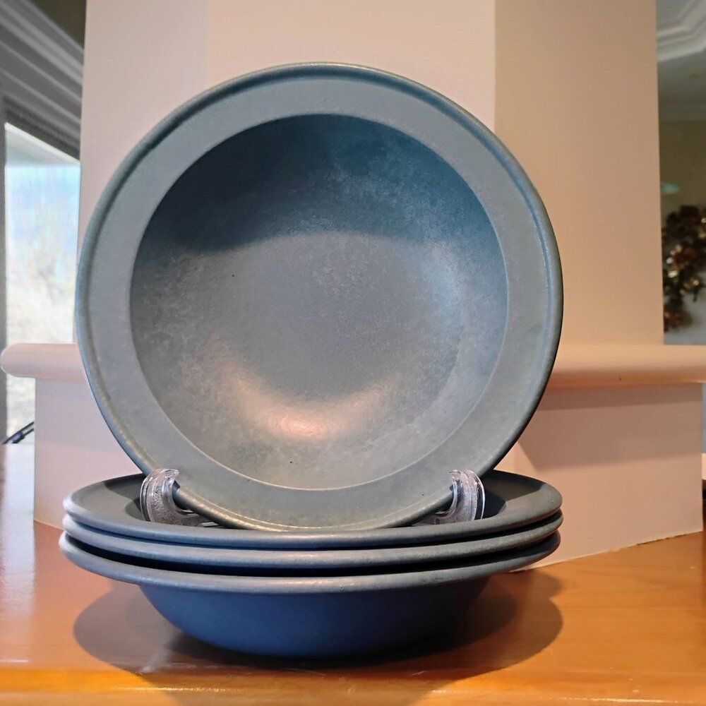 Vintage 1961 Bennington Potters DG David Gil Rimmed Soup Bowl Set of 4 Blue